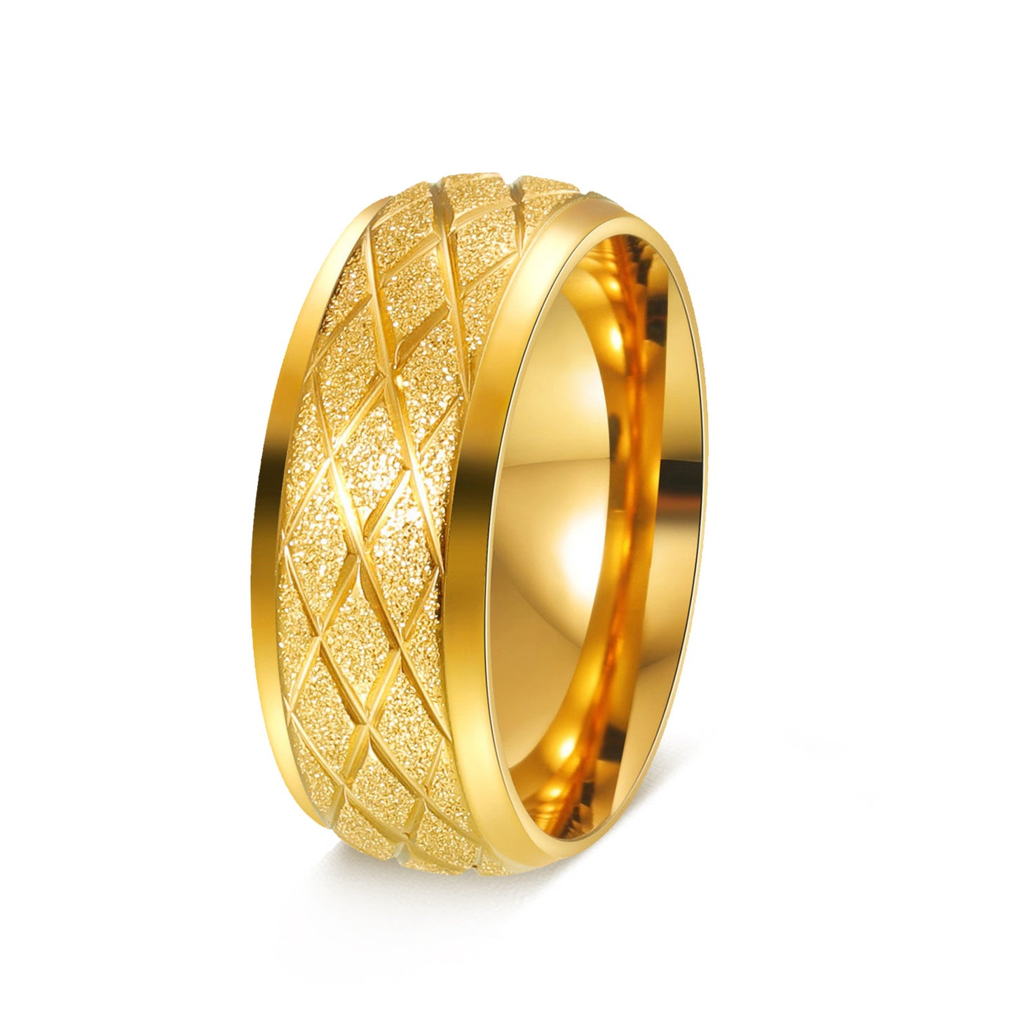 Planderful Everyday Genie Titanium Steel Ring Unisex Matte Rhombus Line Design Statement