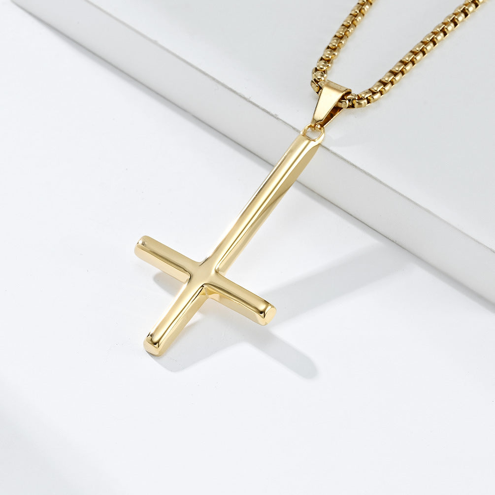 Steel Necklace - Statement Inverted Cross Pendant
