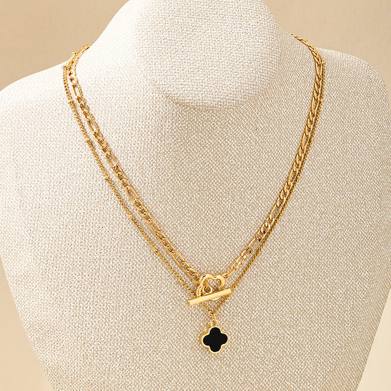 Planderful Vienna Verve Necklace – Versatile Double Layer Design with Four-Leaf Clover Motif