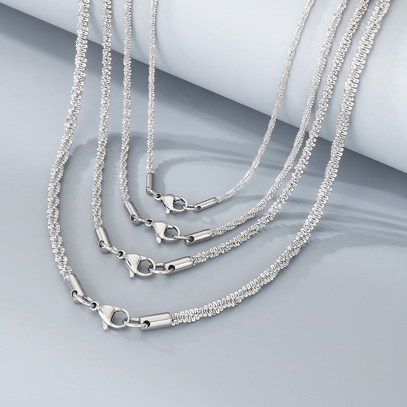 And Stainless Steel Women'S Flash Chain Collarbone Chain, Minimalist Twisted Rope Chain Corn Necklace