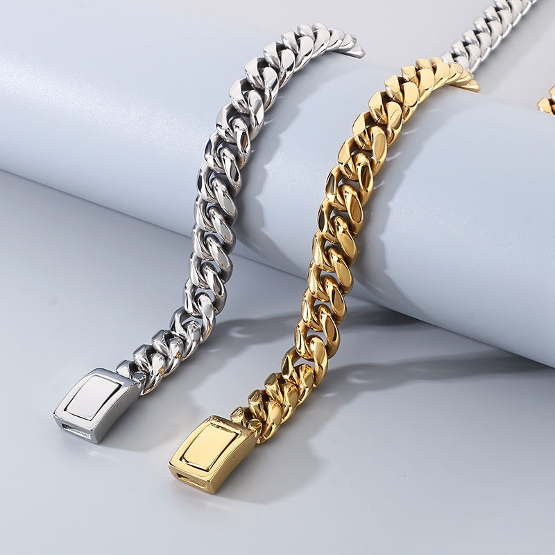 Planderful Cuban Chain Bracelet Men Bold Glossy 12mm Steel