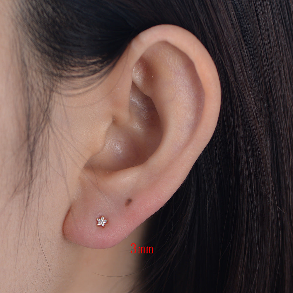 S925 Sterling Silver Flower Earrings Women's Fashion Zircon Studs