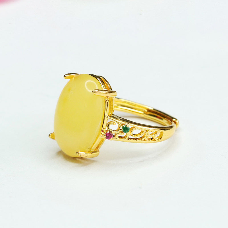 Hollow Zircon Sterling Silver Bee Ring with Adjustable Diameter