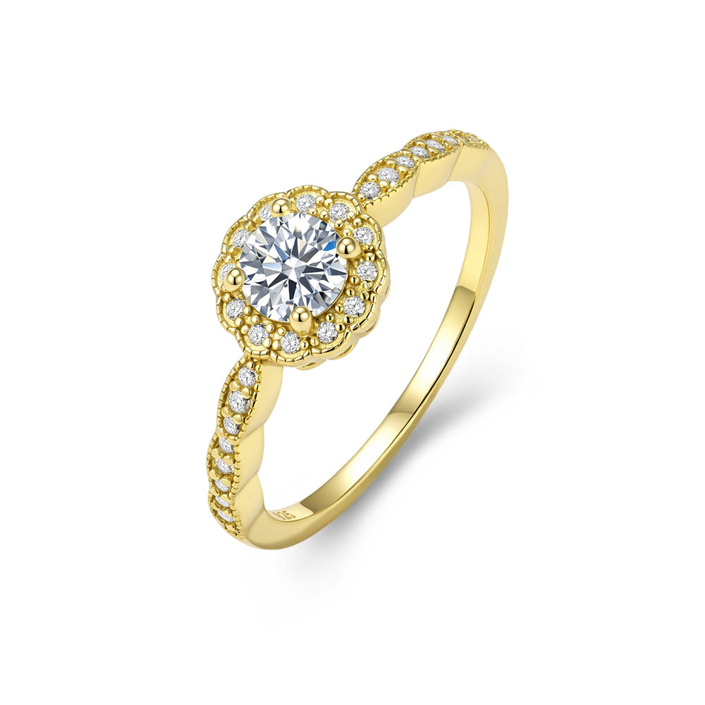 S925 Sterling Silver Micro-Inlaid Zircon Ring Classic Marriage Proposal Engagement Ring Advanced