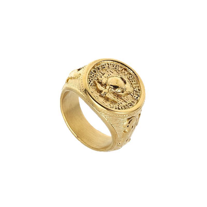 Stainless Steel Polished Gold Plated Marine Eagle Mens Ring By Planderful Everyday Genie For Modern Grooms