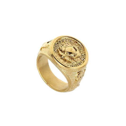 Stainless Steel Polished Gold Plated Marine Eagle Mens Ring By Planderful Everyday Genie For Modern Grooms
