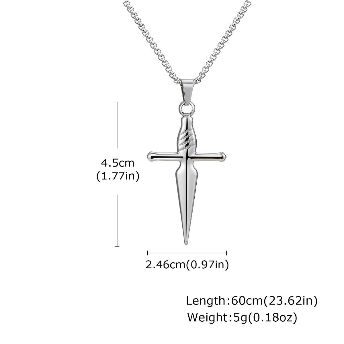 Cross Dagger Pendant — Black or Silver, Chain Optional