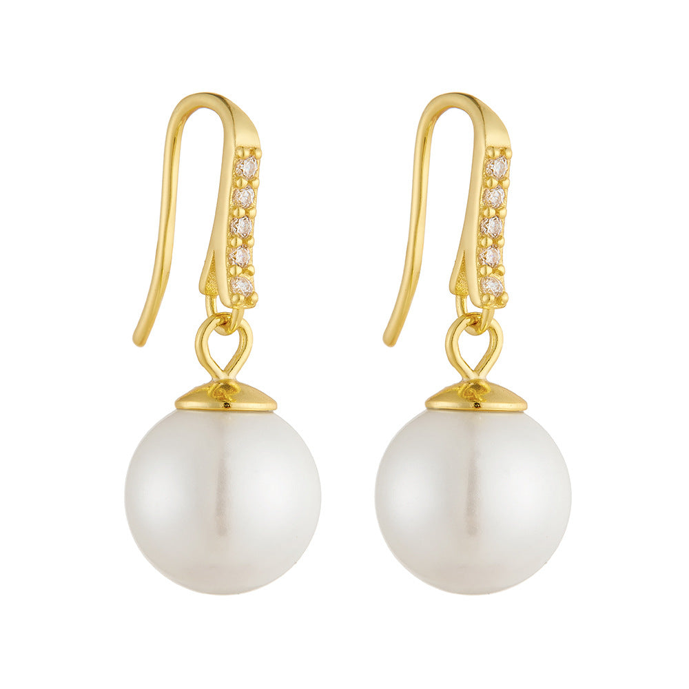 925 Sterling Silver Zircon Pearl Earrings Classic Zircon Bead Earrings Jewelry
