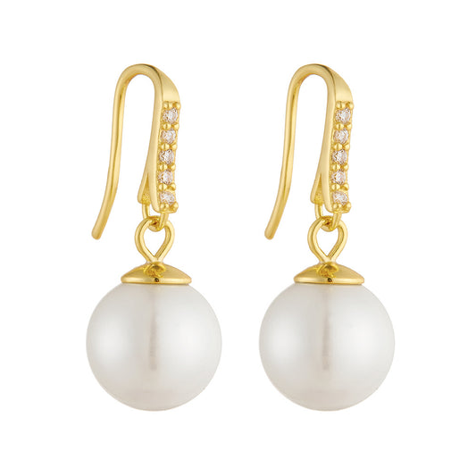 925 Sterling Silver Zircon Pearl Earrings Classic Zircon Bead Earrings Jewelry