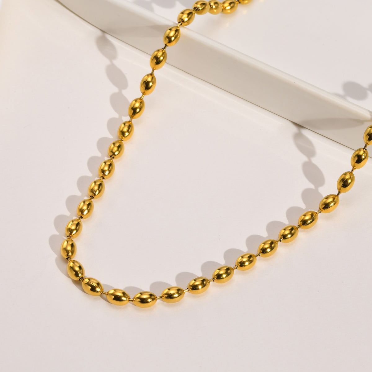 Stainless Steel Bead Necklace Ladies – Rugby Bead Chain Necklace Gold