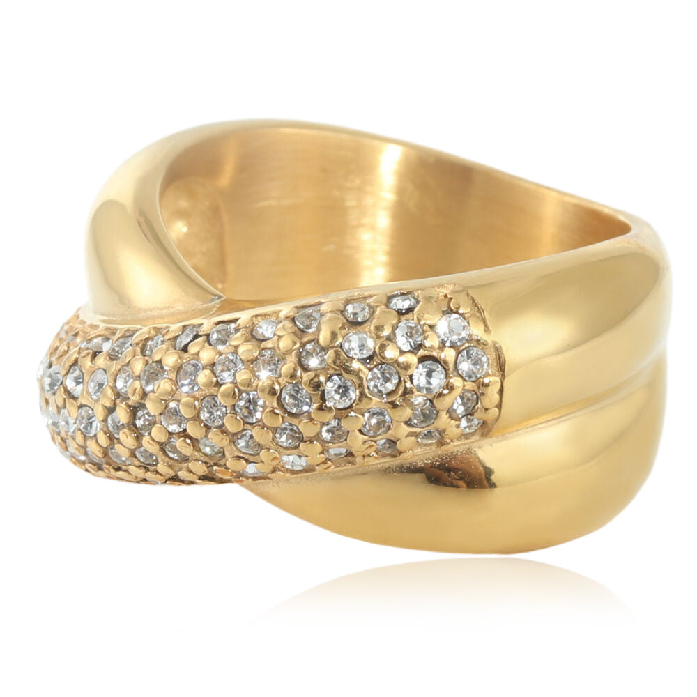 Titanium Steel Woven Stone Ring - Retro Trendy Jewelry for Girls - Stainless Steel with White Stone - European and American Fashion Accessories