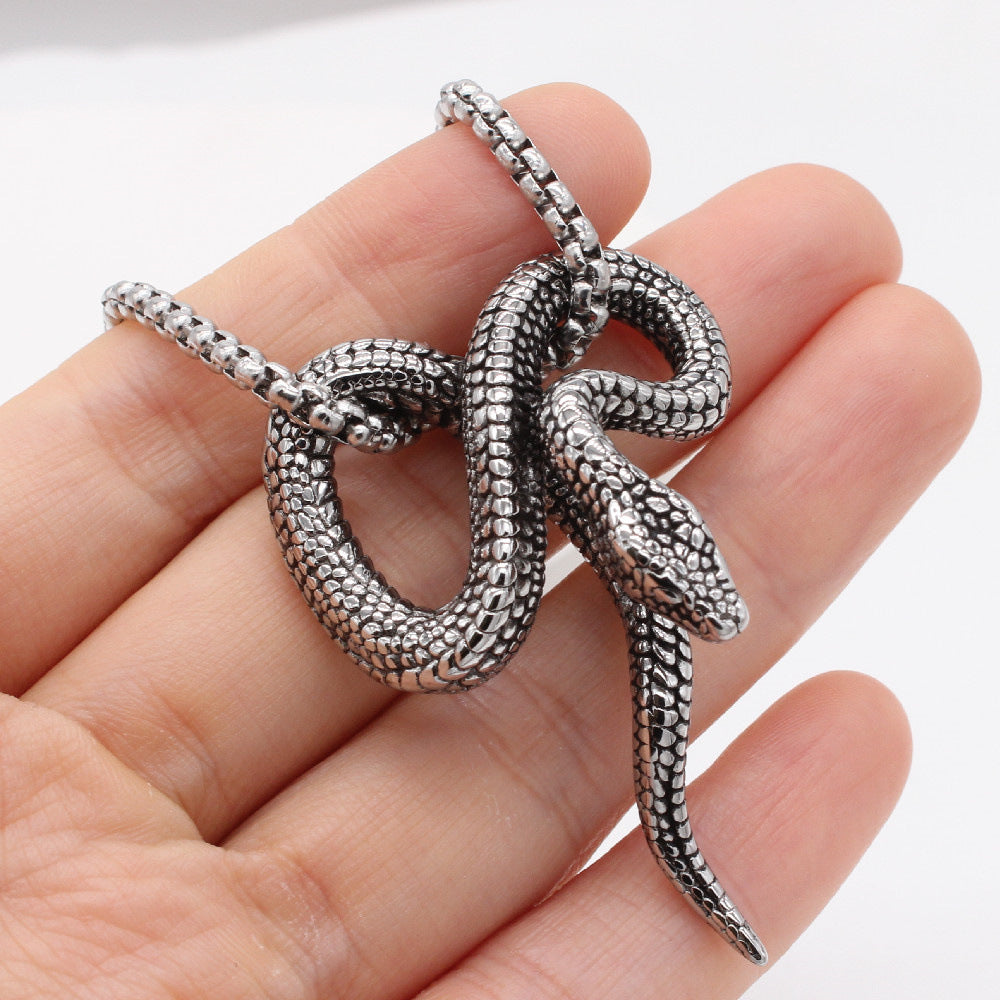 Snake Pendant Necklace For Men Unisex Gothic Steel Protection Statement Planderful Everyday Genie