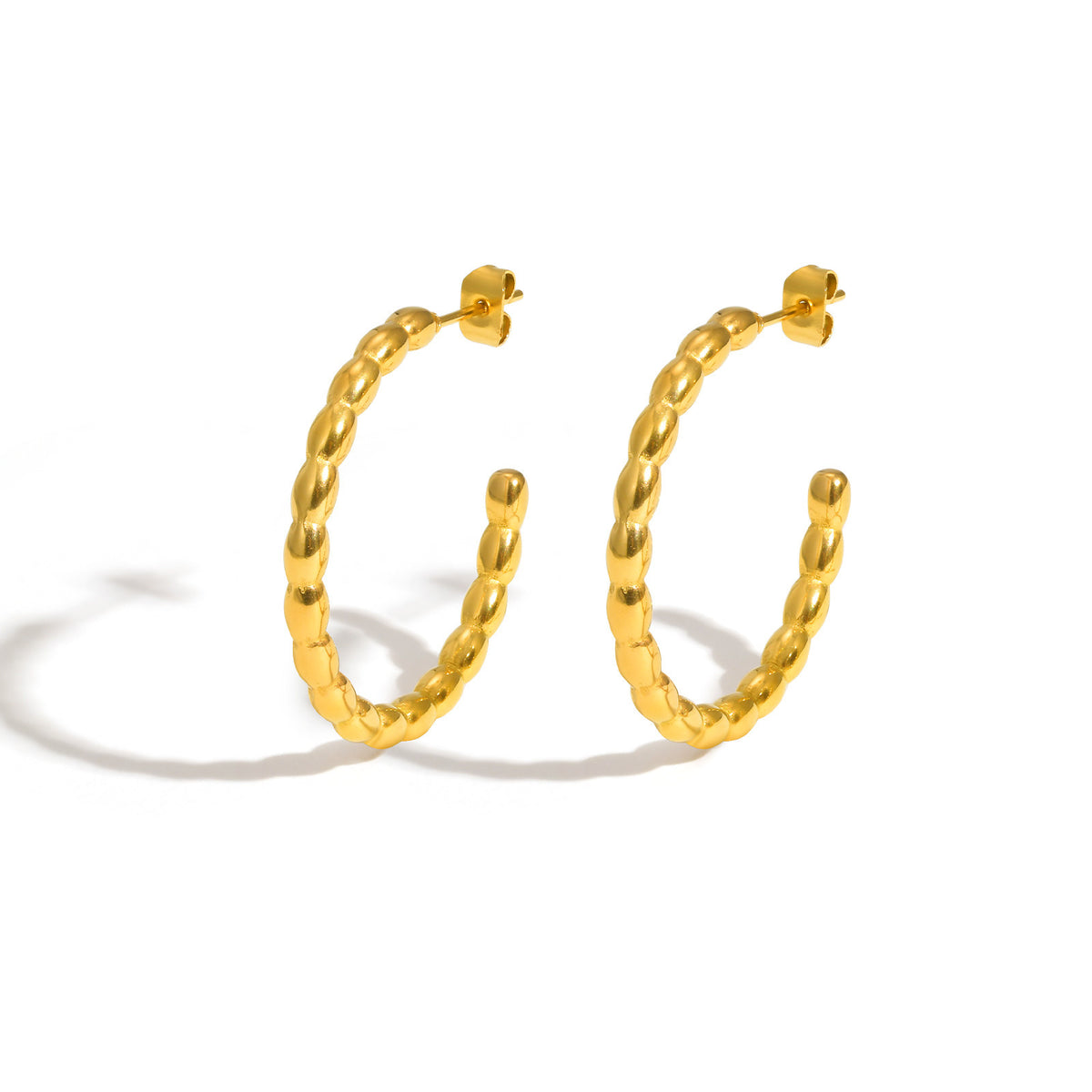 Gold-Tone Textured Open Hoop Earrings