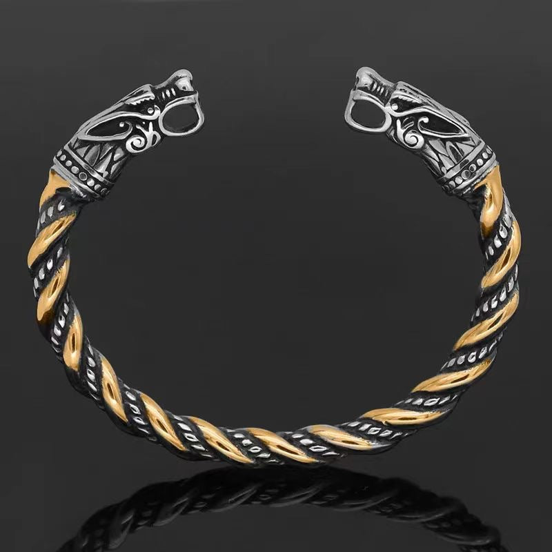Planderful Men's Stainless Steel Viking Bracelet Open Clasp