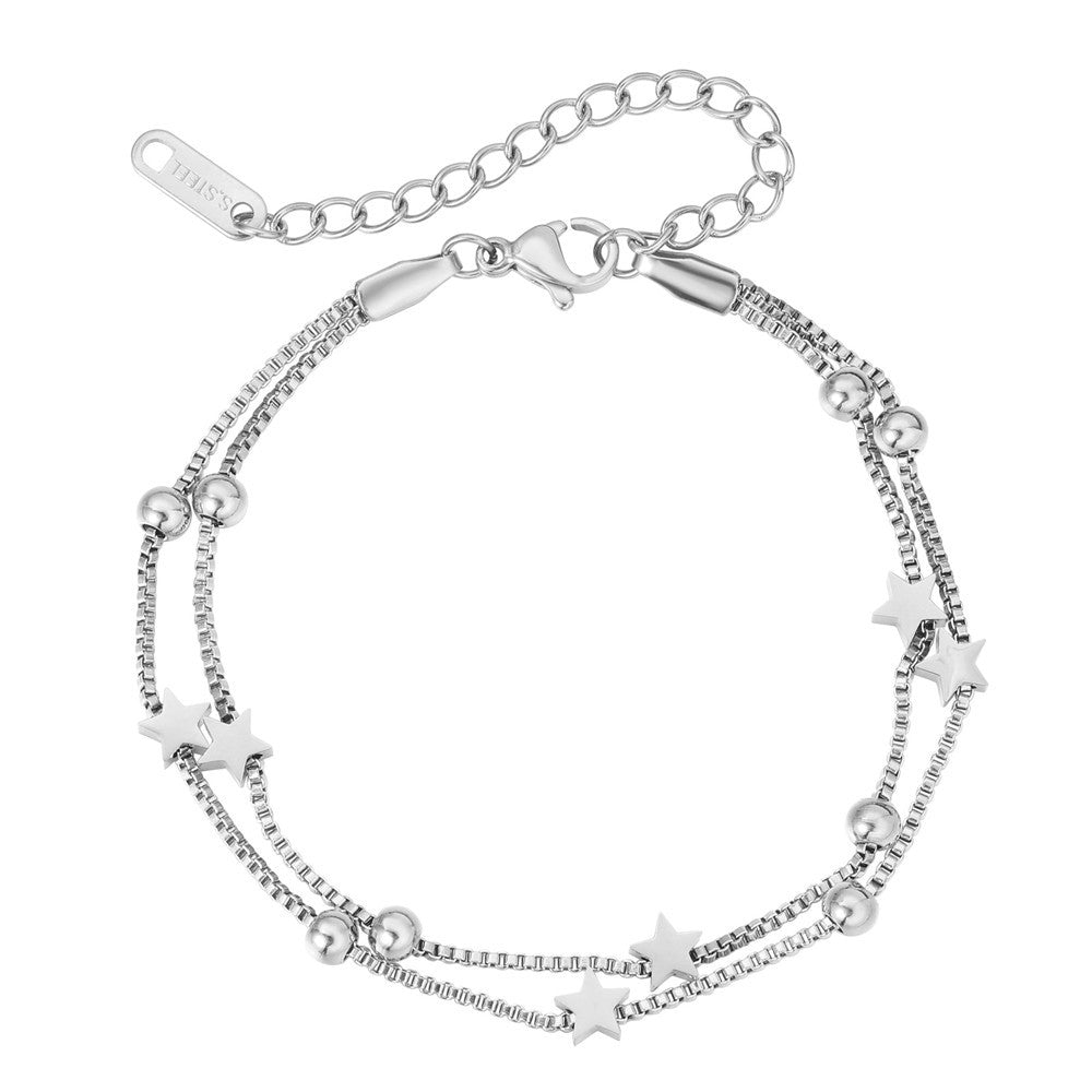 Planderful Titanium Steel Bracelet With Double Star Beads For Women Everyday Genie Statement Jewelry