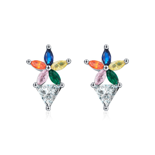 Planderful Everyday Genie Earrings – Exquisite Rainbow Zircon Flower Design