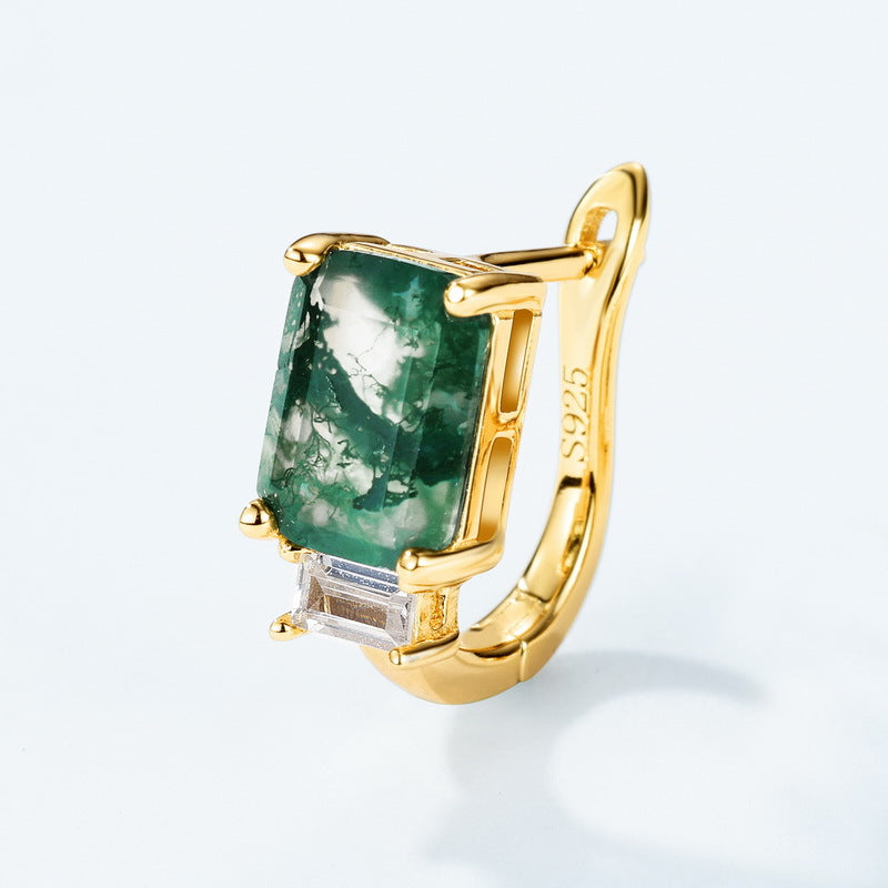 Planderful Everyday Genie Earrings – Cross-border Exclusive Fashion Light Luxury Silver-Plated Gold Aquatic Agate