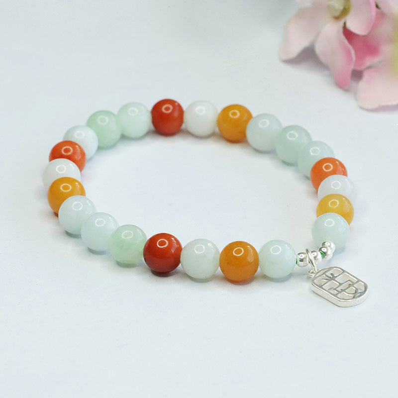 Jadeite Round Bead & Peace Plaque Beaded Bracelet