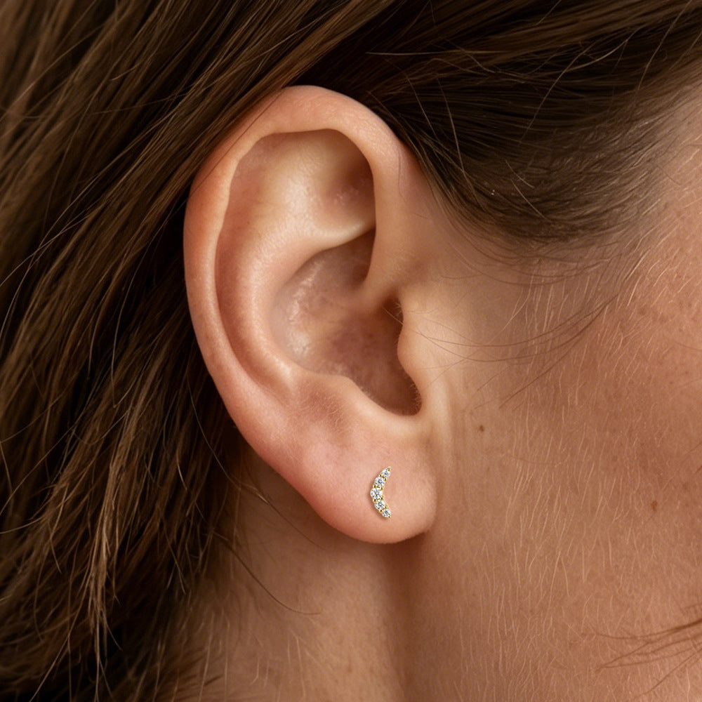 S925 Pure Silver Daily Zircon Cartilage Flat Head Spiral Piercing Ear Stud Earrings