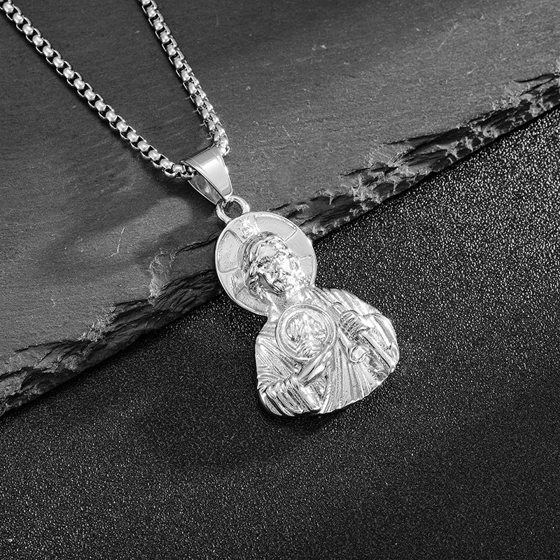 Planderful Everyday Genie St Jude Bust Pendant Stainless Steel Gold Plated For Men Durable Religious Jewelry Gift