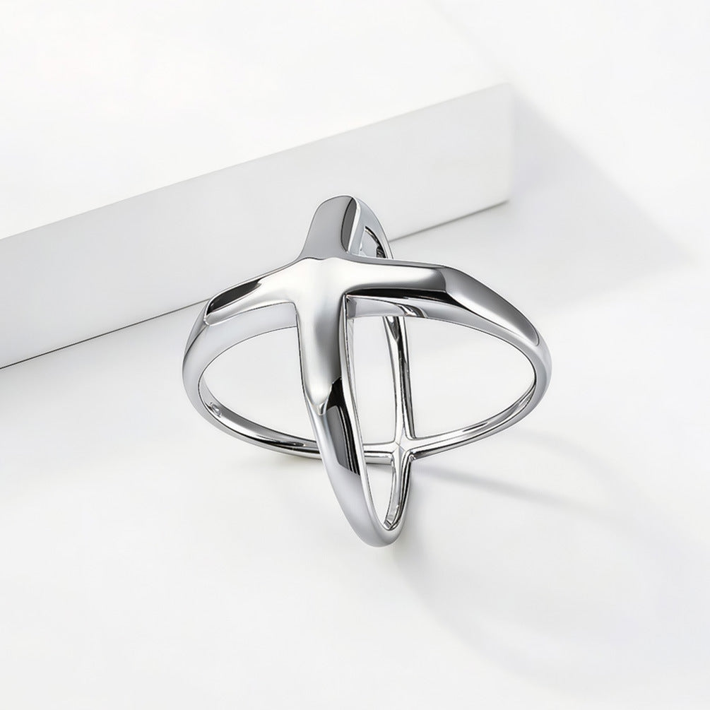 Planderful Cross Ring Stainless Steel Gold Plated Hollow Geometric Minimalist Statement For Women