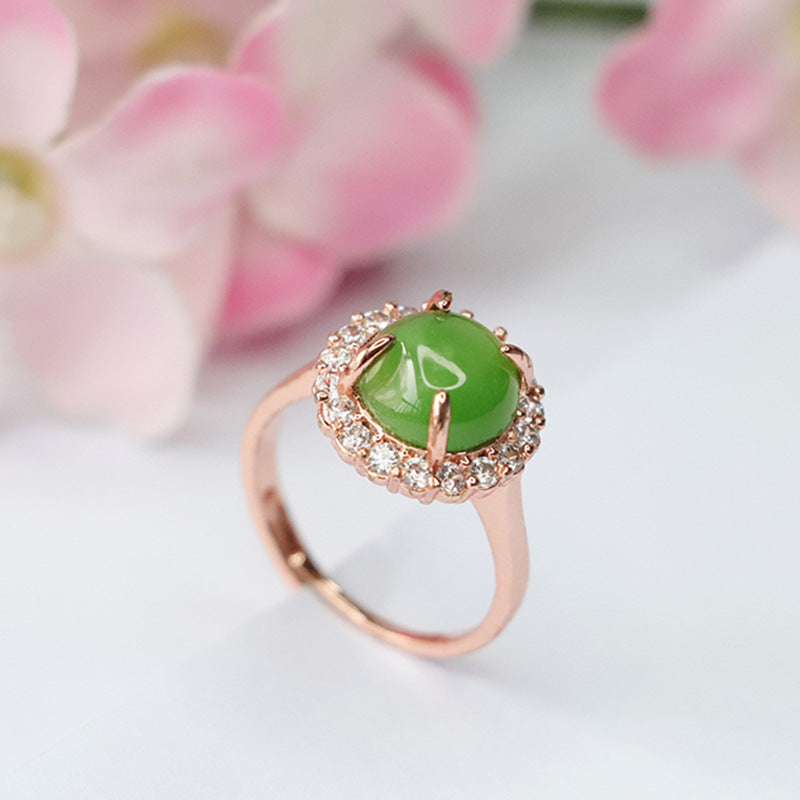 Hetian Jasper Zircon Halo Ring