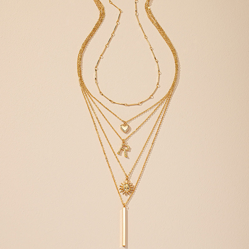 European and American Fashion 2-Piece Love Letter R Necklace Set - Vienna Verve Collection