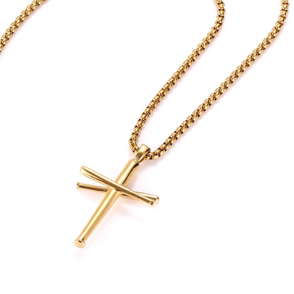 Trendy Men's Titanium Steel Cross Pendant Necklace - Hip-Hop Style in Gold and Silver