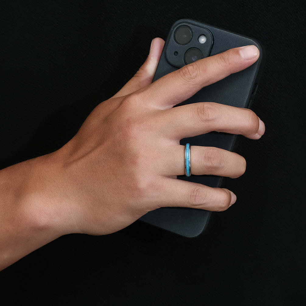 Amazon Tungsten Steel Inlaid Turquoise Gemstone Ring for Men and Women