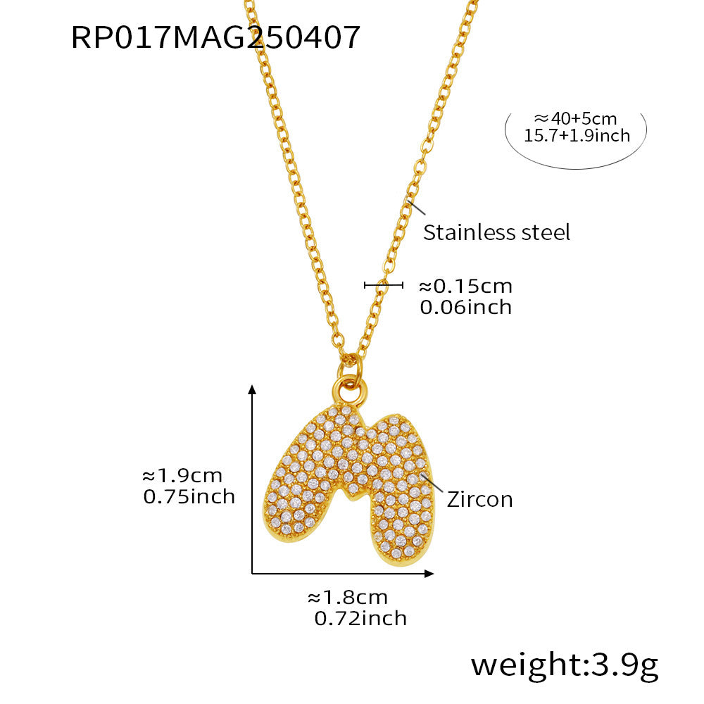 Planderful 26 Letter Zircon Necklace Gold Plated Hip Hop