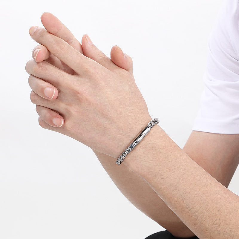 Planderful Men Stainless Steel Chain Bracelet Retro Style