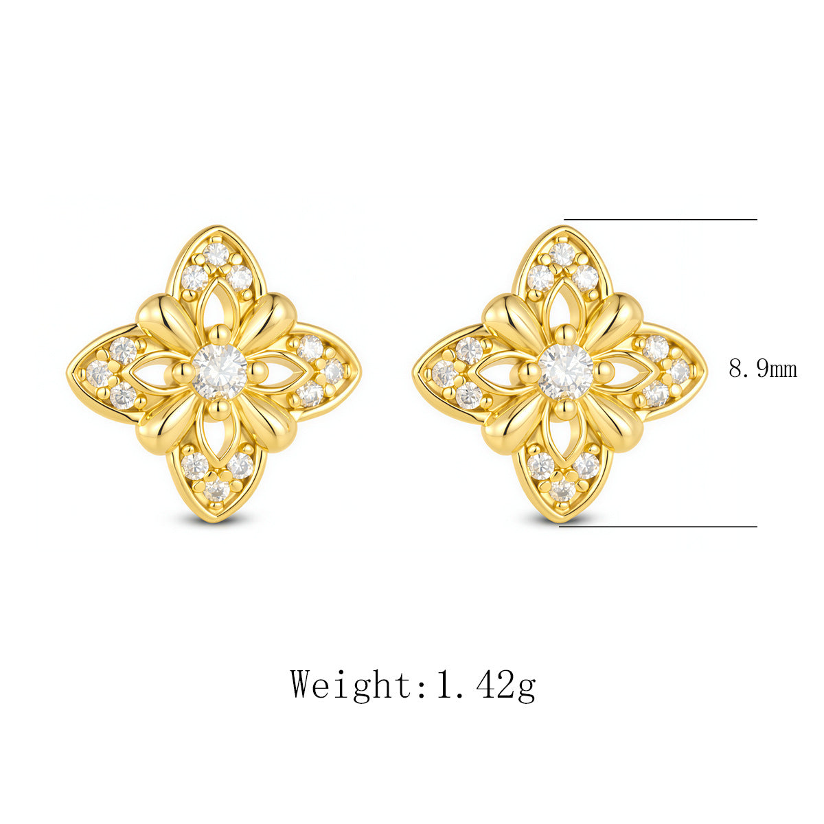 S925 Sterling Silver Zircon Lucky Four-Leaf Clover Earrings Design Earrings