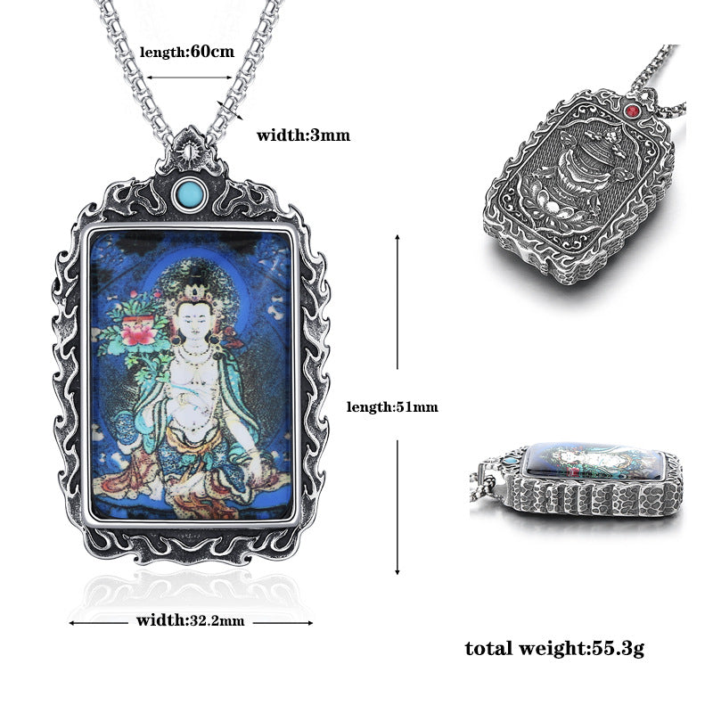 Steel Necklace – Elegant Thangka Zodiac Guardian Amulet