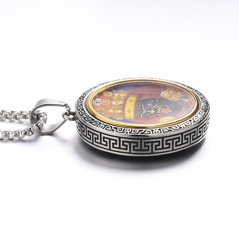 Steel Necklace - Elegant Ethnic Thangka Pendant