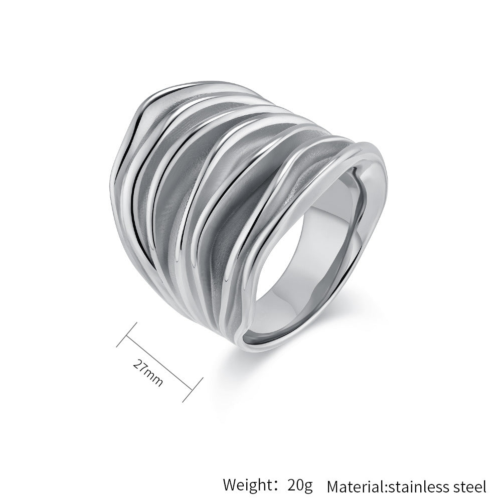Planderful Gold Plated Titanium Steel Ring For Women With Three Dimensional Woven Pleated Design Light Luxury Jewelry