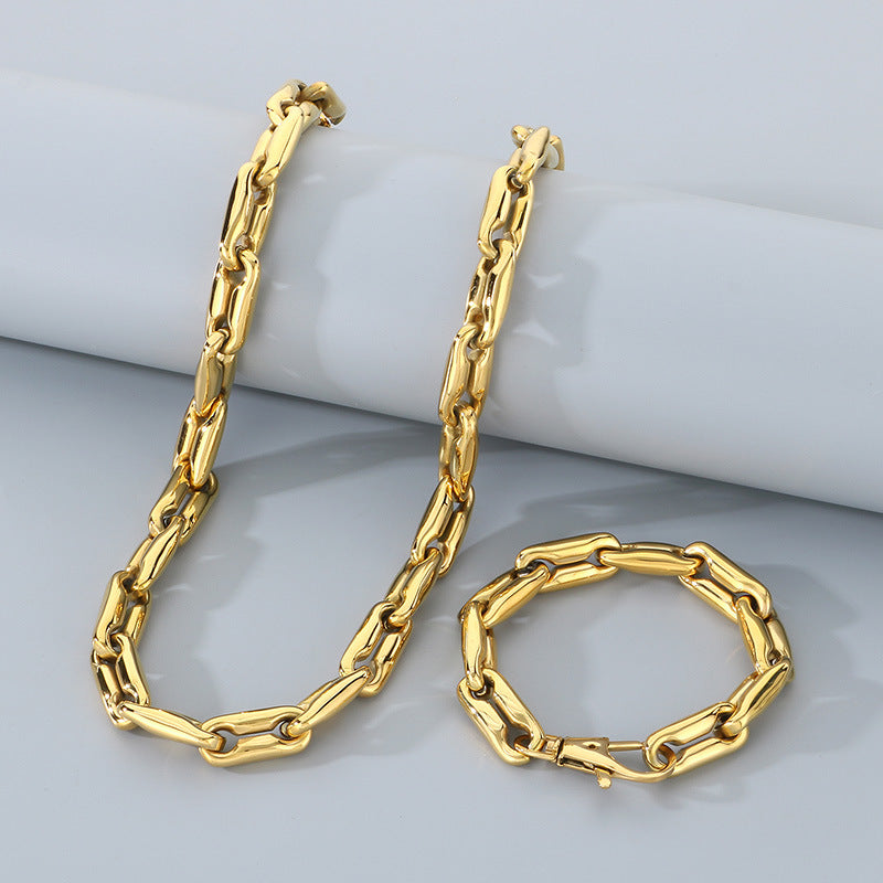 Hip Hop Jewelry Set Titanium Steel Necklace Bracelet Mens