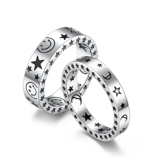 Ins Trendy Brand Star Smiley Face Titanium Steel Ring