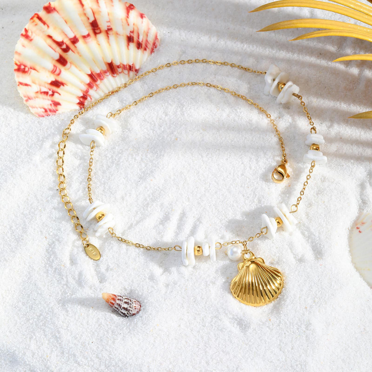 Seaside Summer Small Fresh Ocean Wind Stainless Steel White Shell Square Piece Metal Necklace