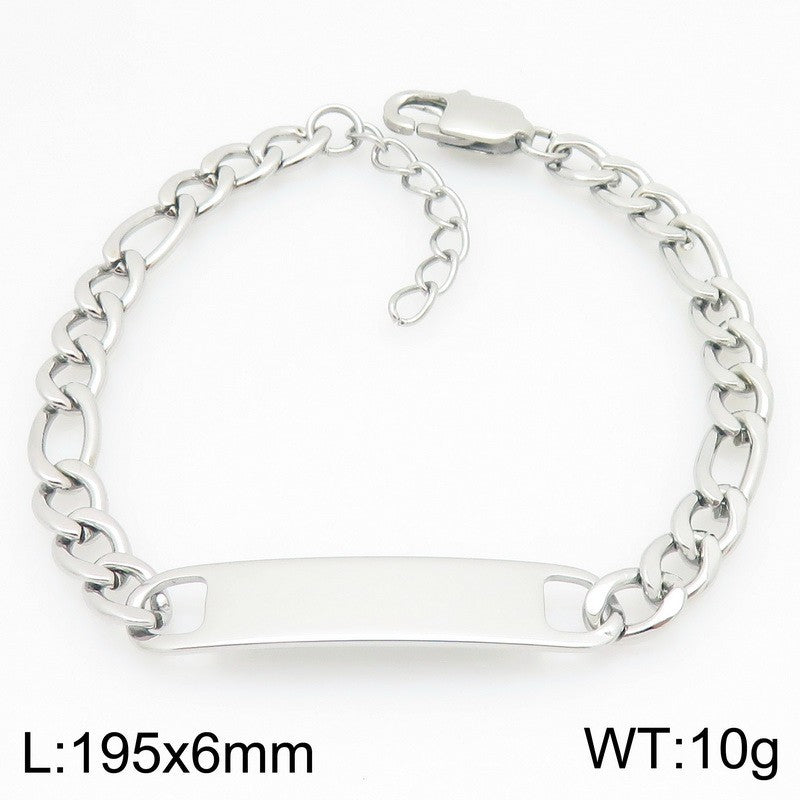 Engravable Curved Bar Bracelet – Layered Cuban Chain Titanium Steel Men's Bracelet