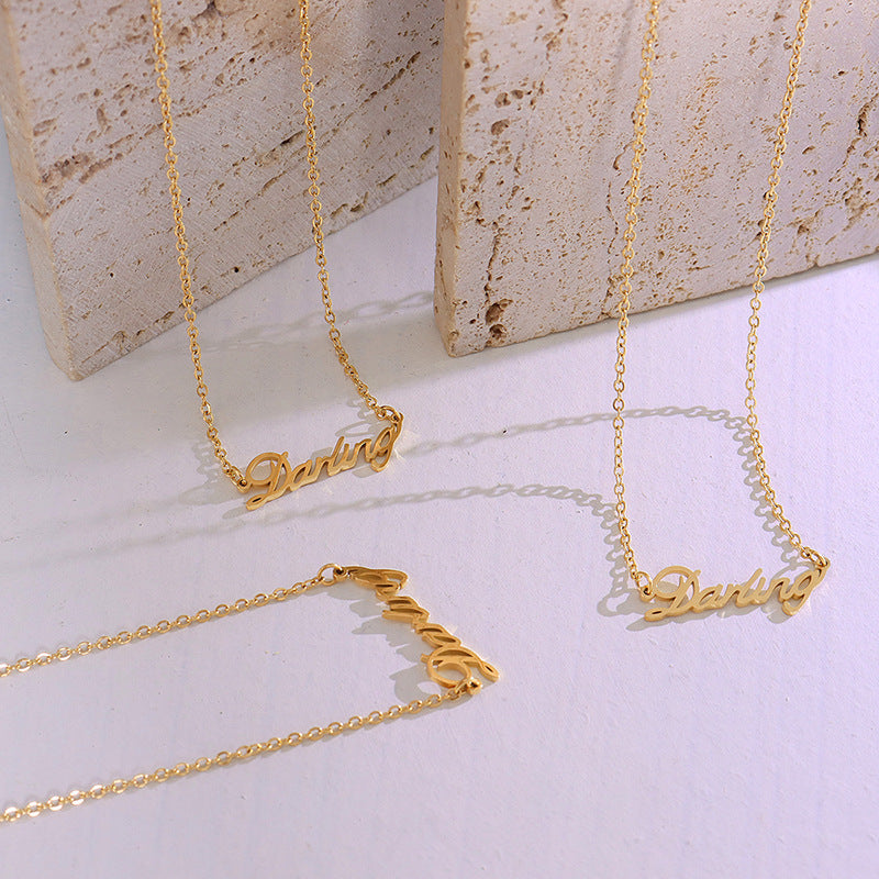Korean Style English Letter Pendant Necklace with 18K Gold Plating - Niche Design for Women