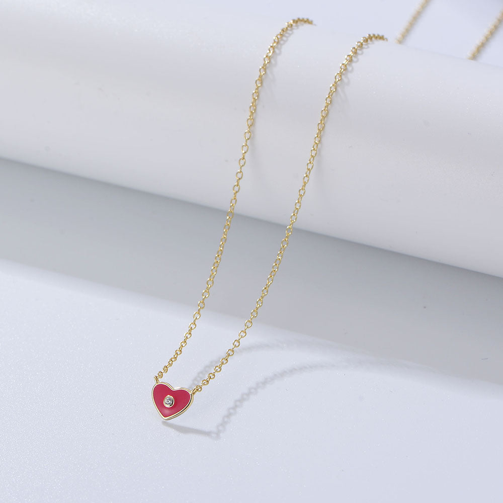 Girl Small Fresh Love Heart Pendant Necklace S925 Sterling Silver Colored Epoxy