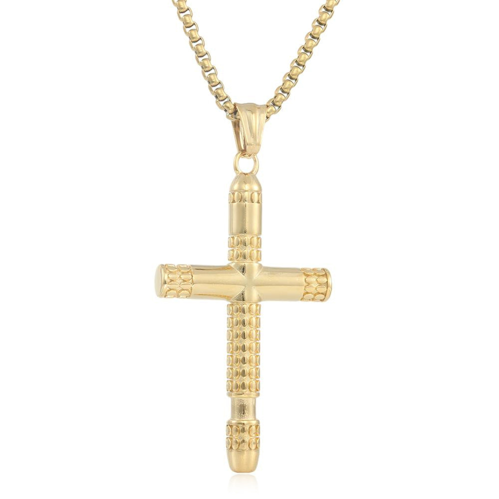 European And American Stainless Steel Cross Pendant Men's Trendy Retro Titanium Steel Cross Necklace