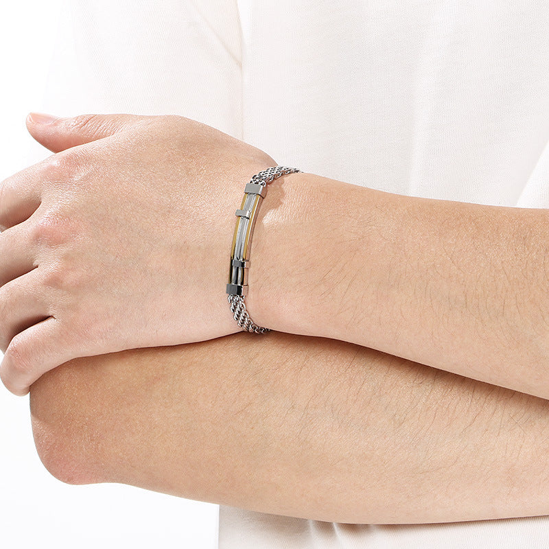 Design Mesh Chain Men's Geometric Lines Stainless Steel Adjustable Bracelet