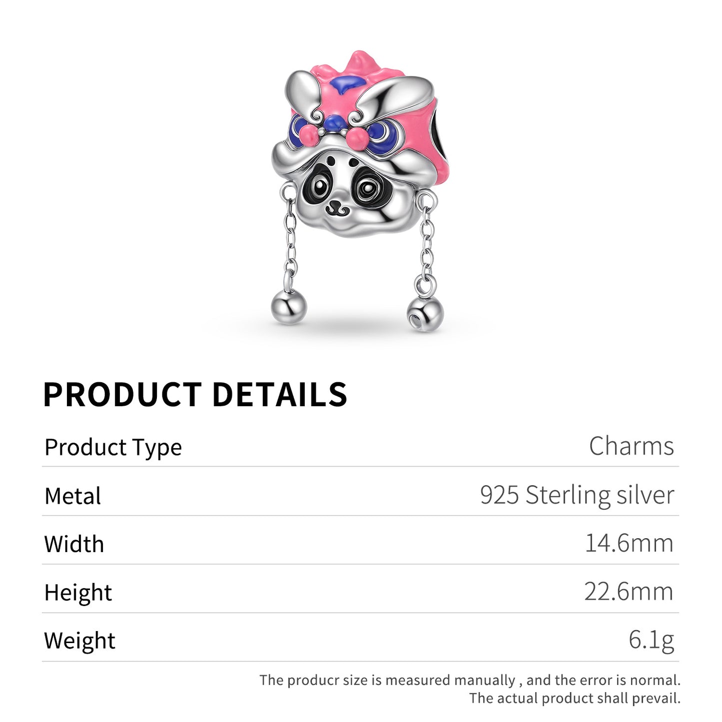 Planderful Jewelry Sterling Silver Beading Pendant Panda Charm National Style Lion Dance Accessory