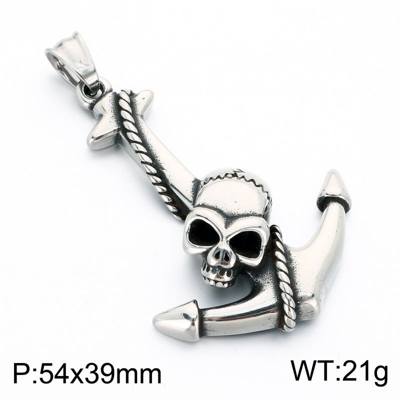 Vintage Celtic Carved Cross Anchor Necklace Iris Anchor Skull Stainless Steel Men's Pendant