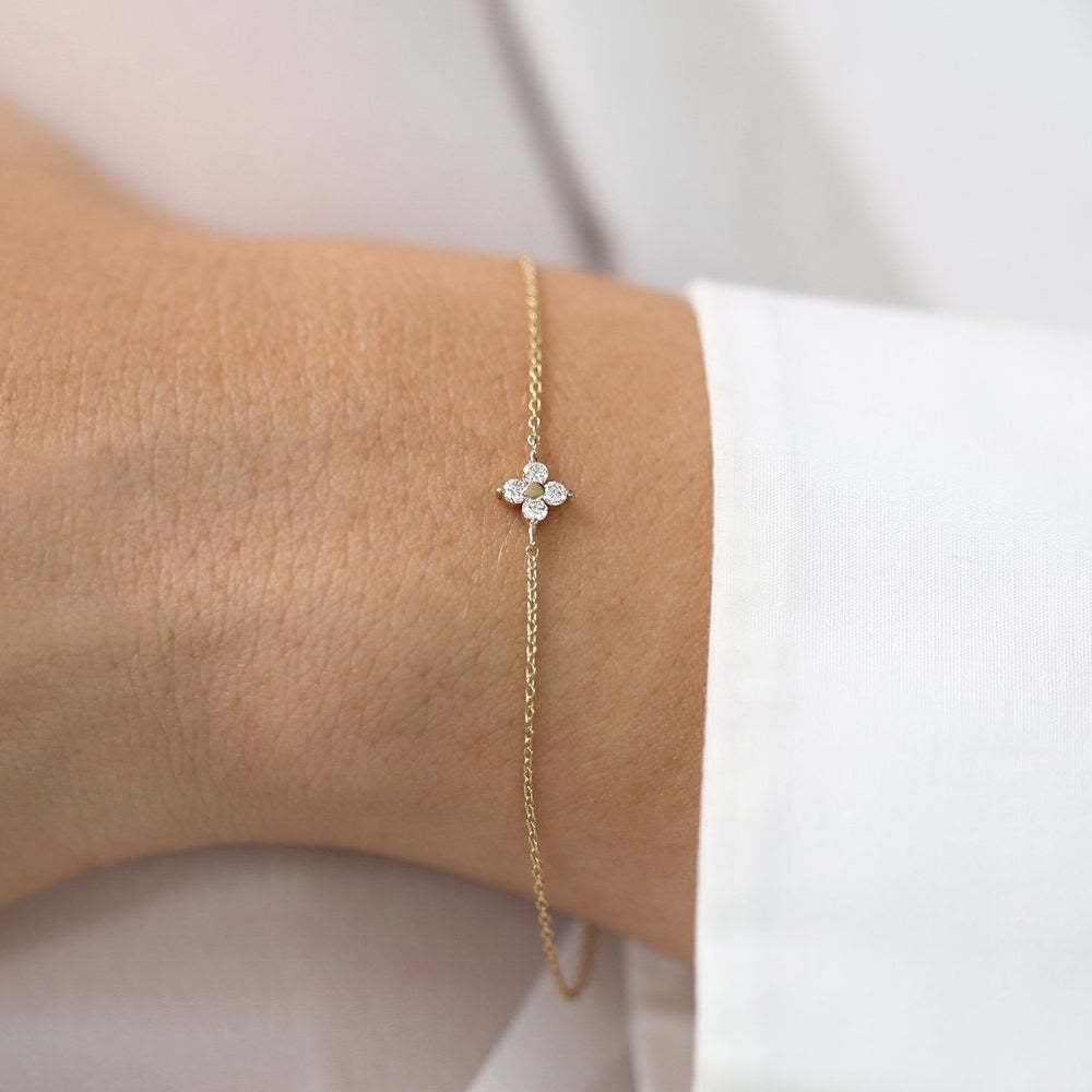 S925 Sterling Silver Four-Leaf Clover Bracelet Zircon Pendant Chain