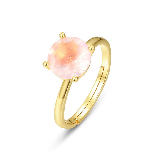 S925 Sterling Silver Pink Crystal Square Ring
