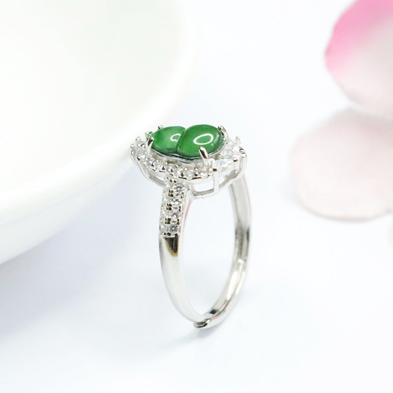 Icy Green Jadeite Gourd 925 Silver Ring