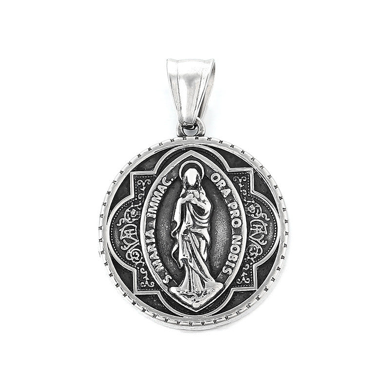 Punk Retro Maria Stainless Steel Men's Round Pendant - Planderful Everyday Genie Collection