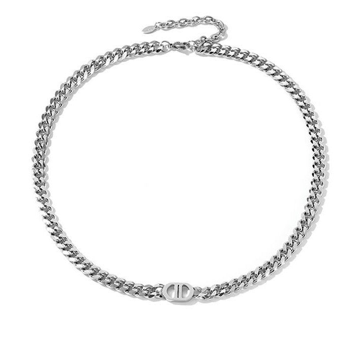 Planderful Jewelry Cuban Link Necklace Titanium Steel With Double D Pendant For Modern Women And Everyday Glamour